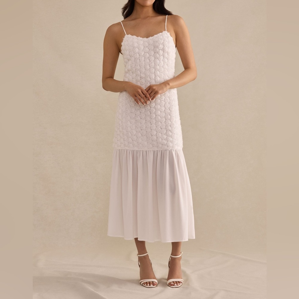 White Rosette Midi Dress